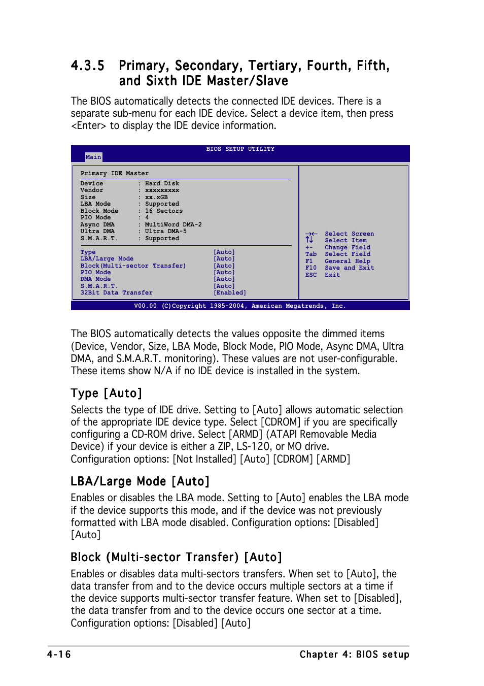 Type [auto, Lba/large mode [auto, Block (multi-sector transfer) [auto | Asus K8N-DRE User Manual | Page 74 / 142