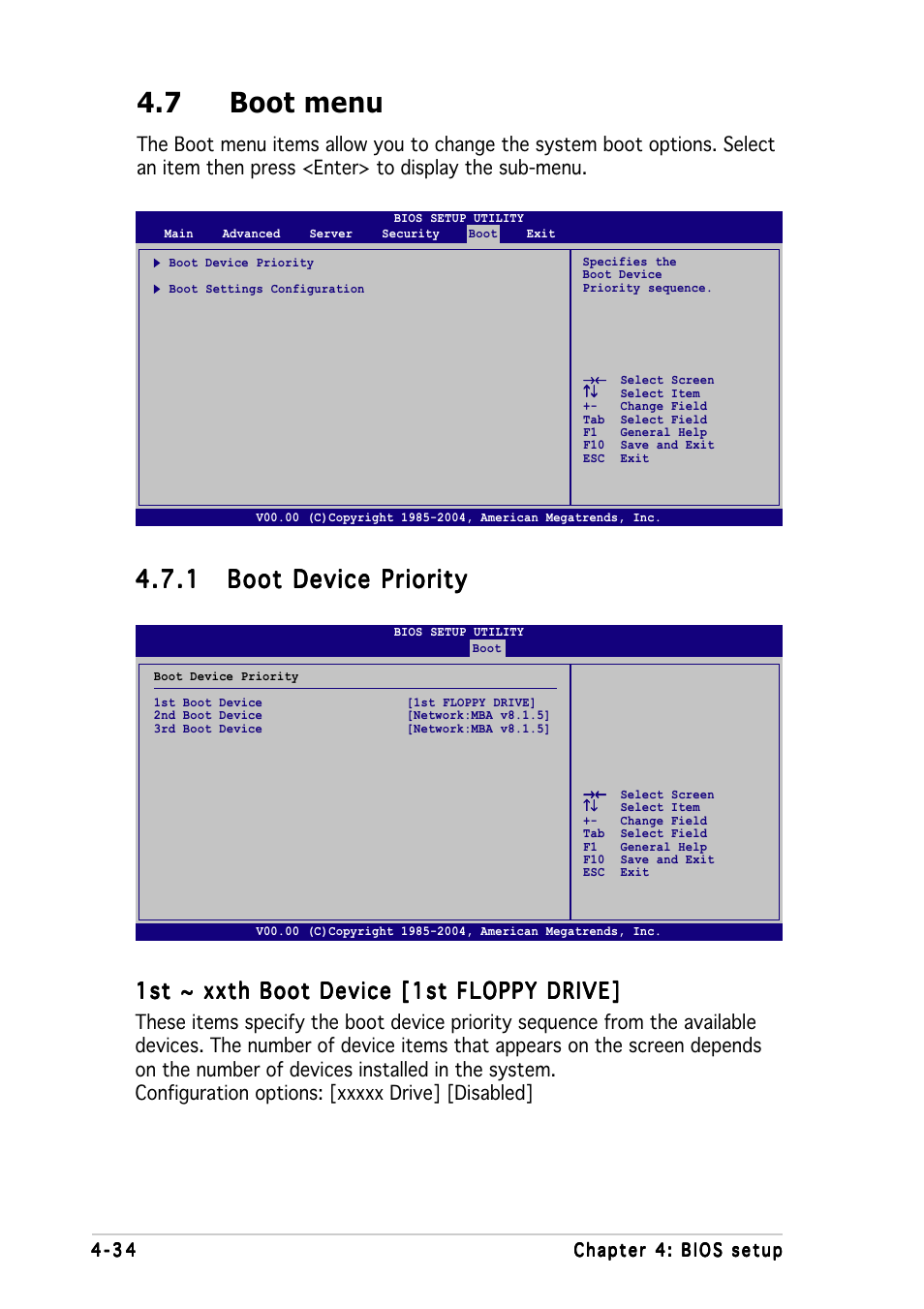 7 boot menu, 1st ~ xxth boot device [1st floppy drive | Asus K8N-DRE User Manual | Page 92 / 142
