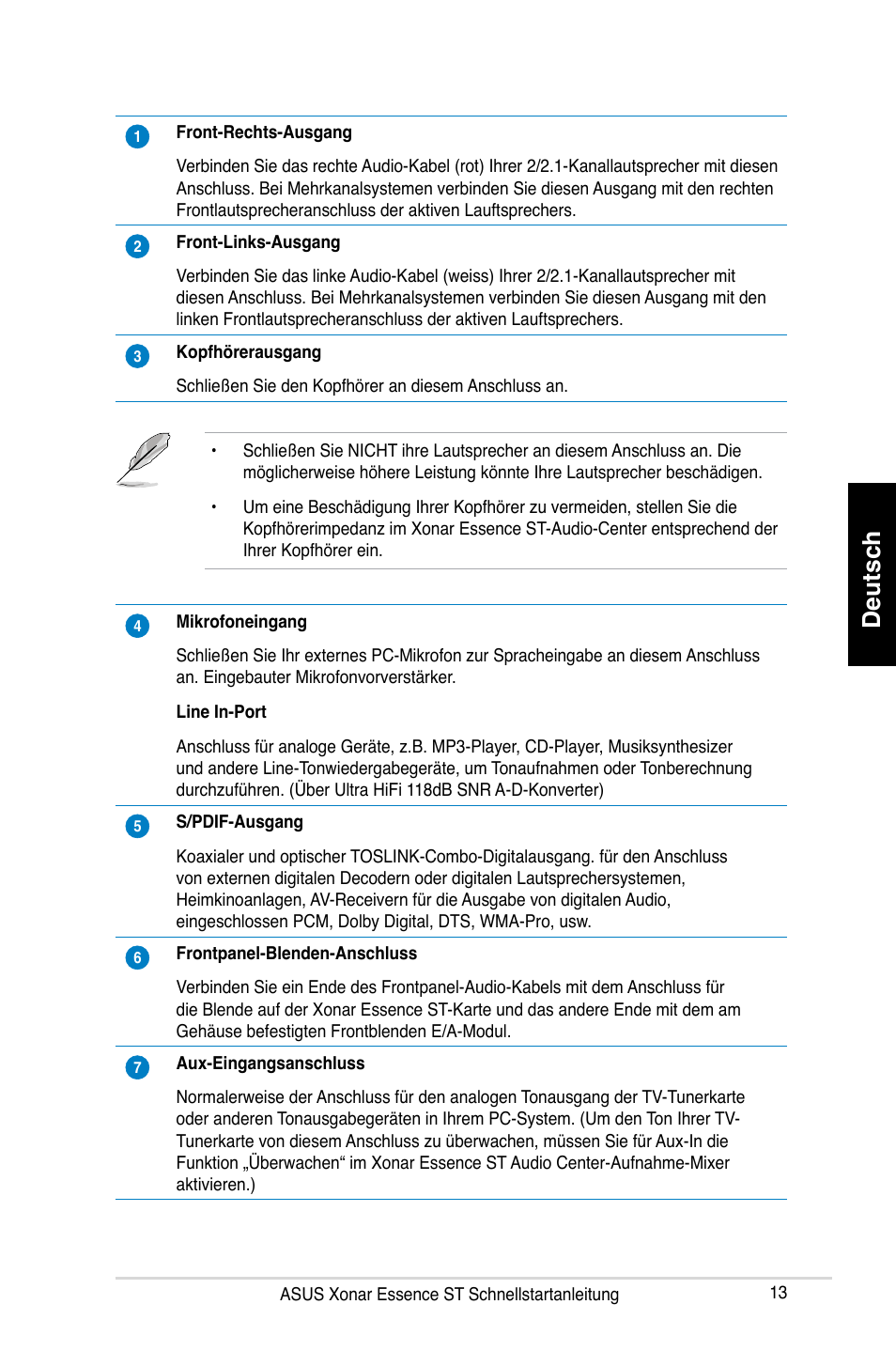 Deutsch | Asus Xonar Essence ST User Manual | Page 13 / 35