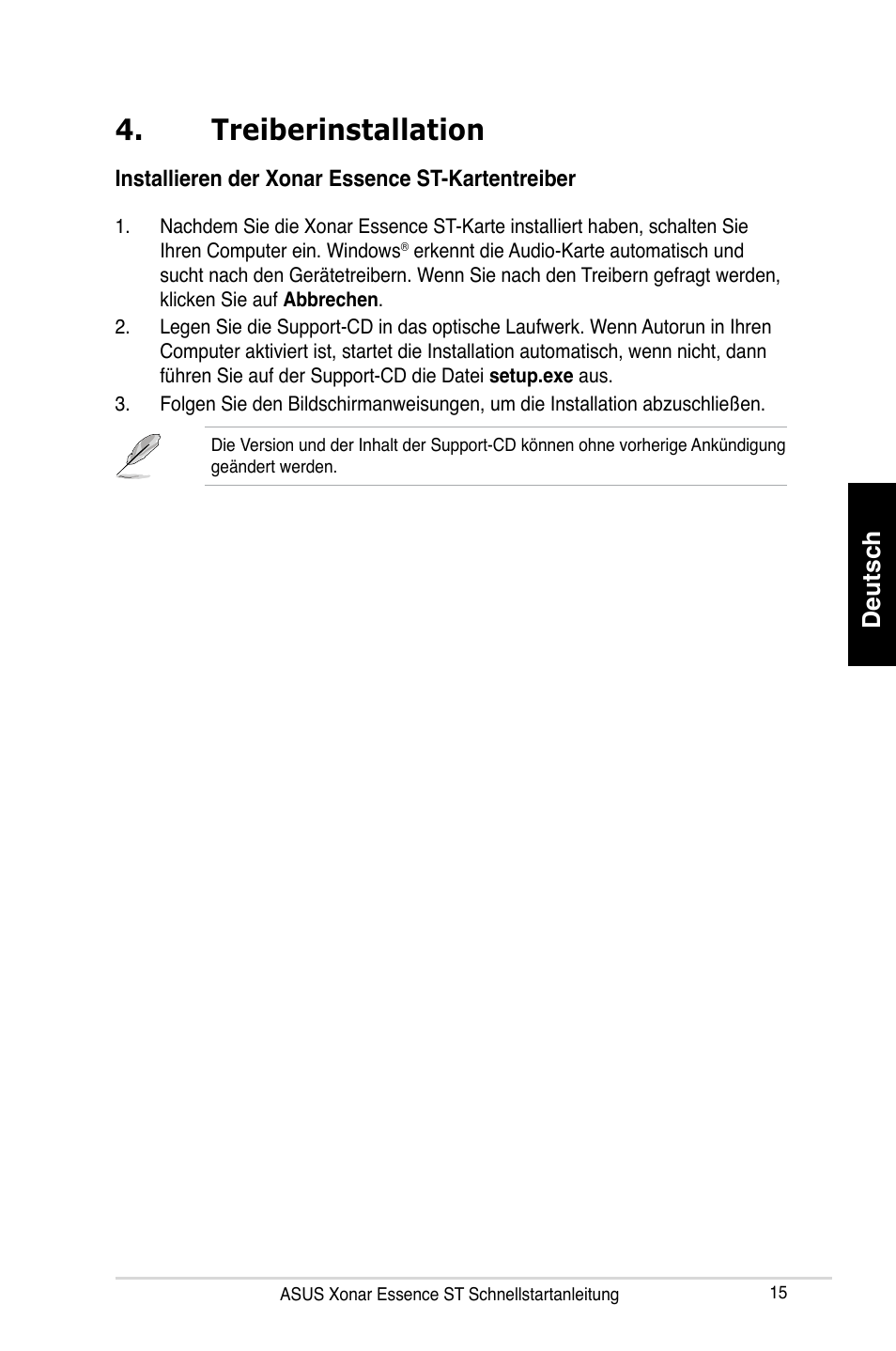 Treiberinstallation, Deutsch | Asus Xonar Essence ST User Manual | Page 15 / 35