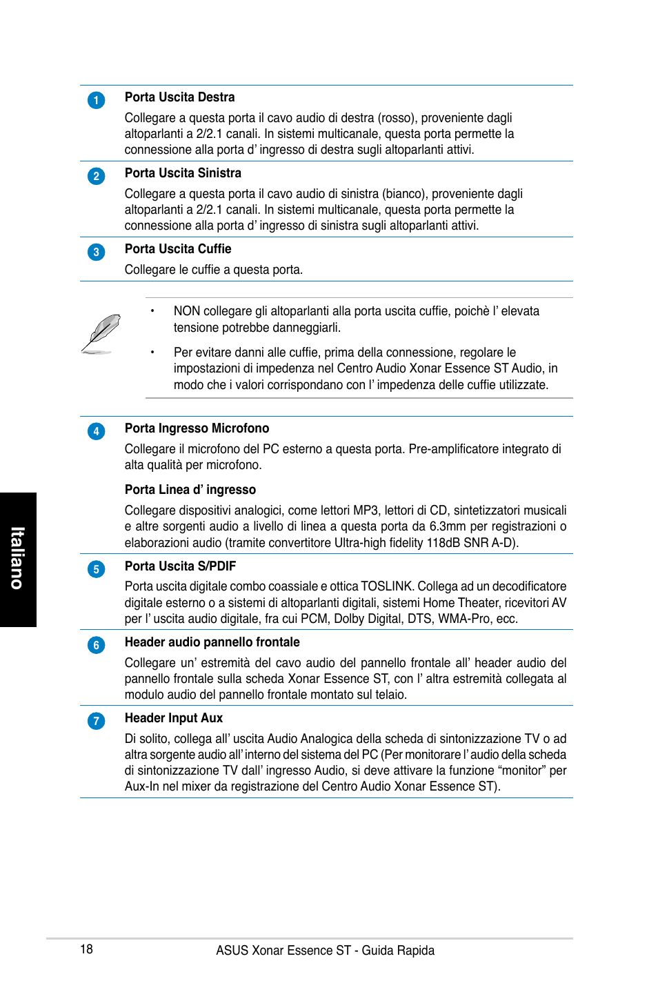 Italiano | Asus Xonar Essence ST User Manual | Page 18 / 35