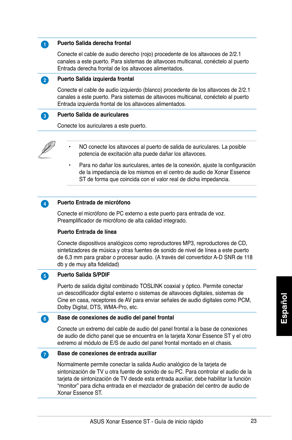 Español | Asus Xonar Essence ST User Manual | Page 23 / 35