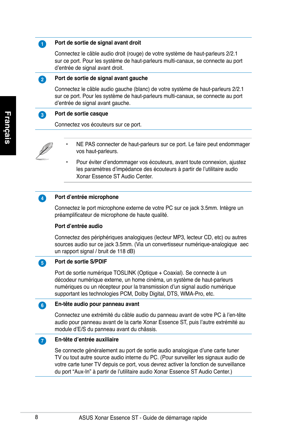 Français | Asus Xonar Essence ST User Manual | Page 8 / 35