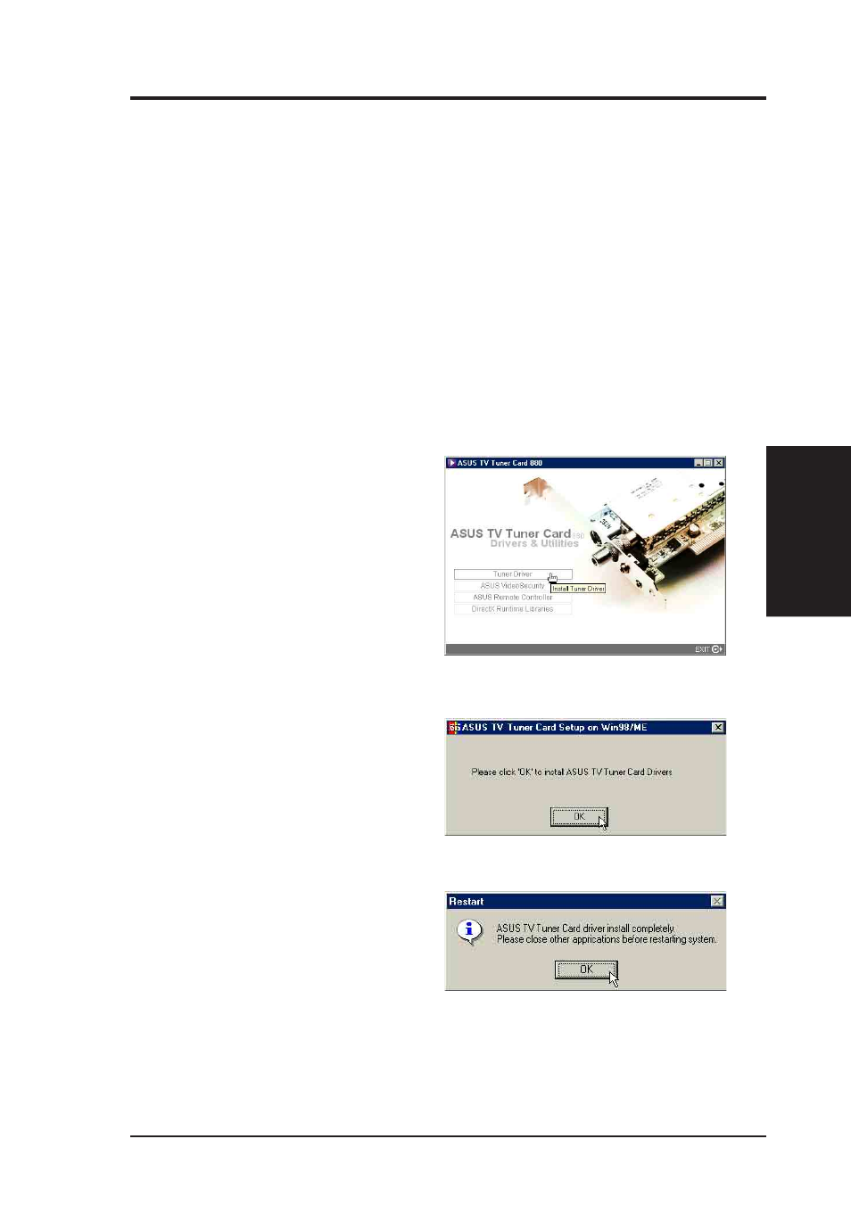 Software setup, Device driver installation, Windows 98 / me | Asus TV TUNER CARD(NTSC) User Manual | Page 23 / 60