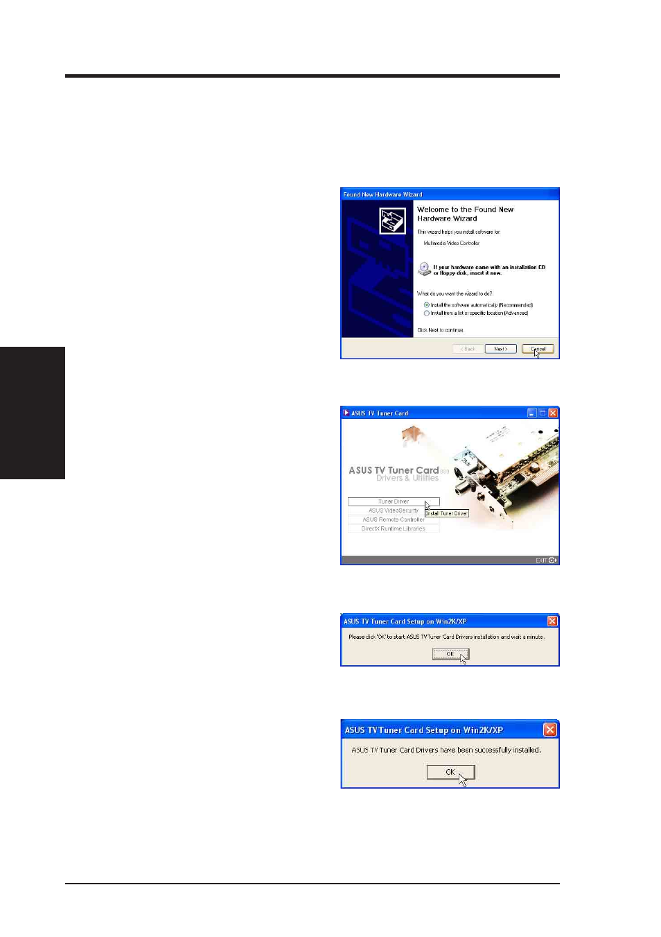 Software setup, Windows 2000 / xp | Asus TV TUNER CARD(NTSC) User Manual | Page 26 / 60
