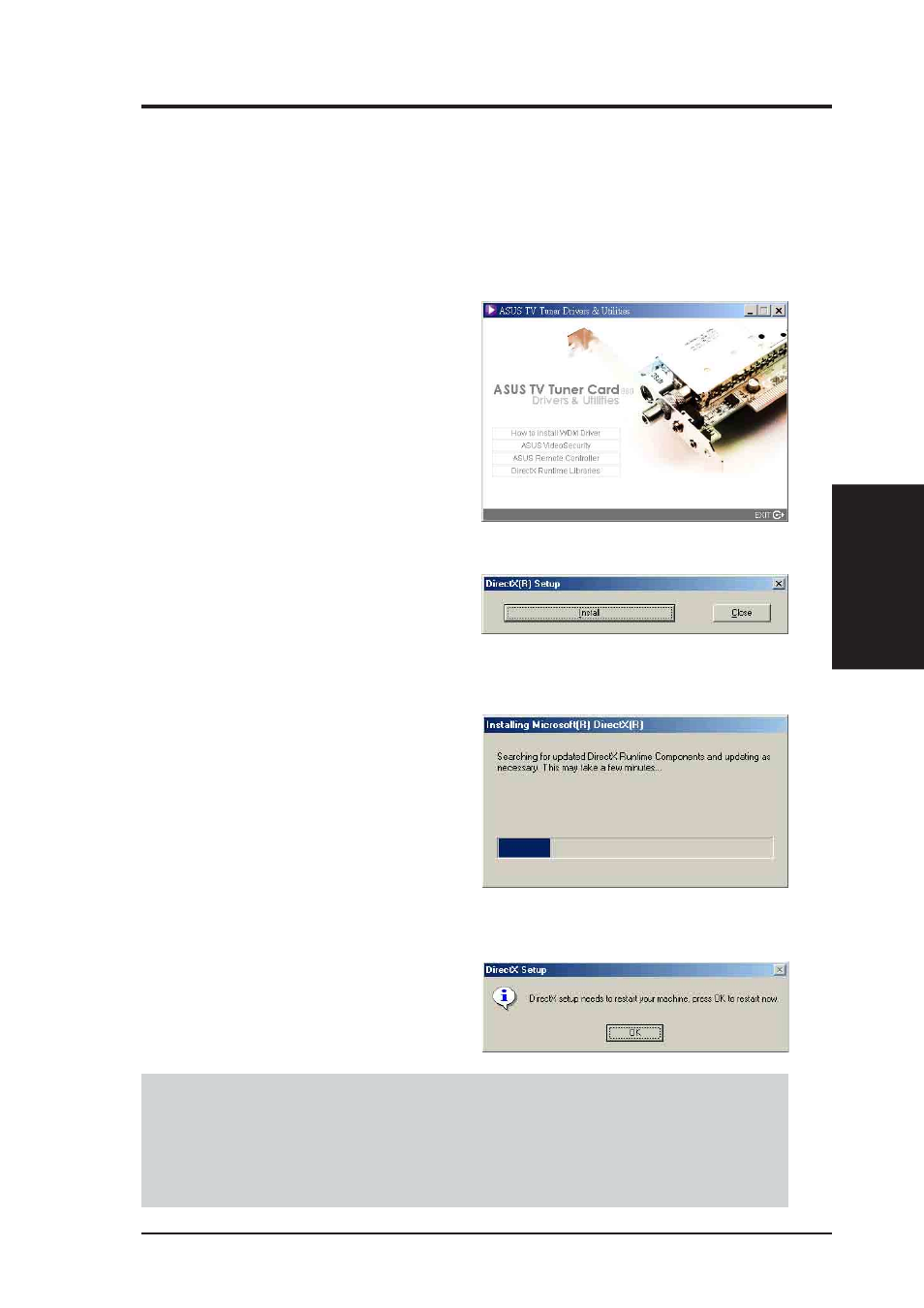 Software setup, Install directx | Asus TV TUNER CARD(NTSC) User Manual | Page 31 / 60