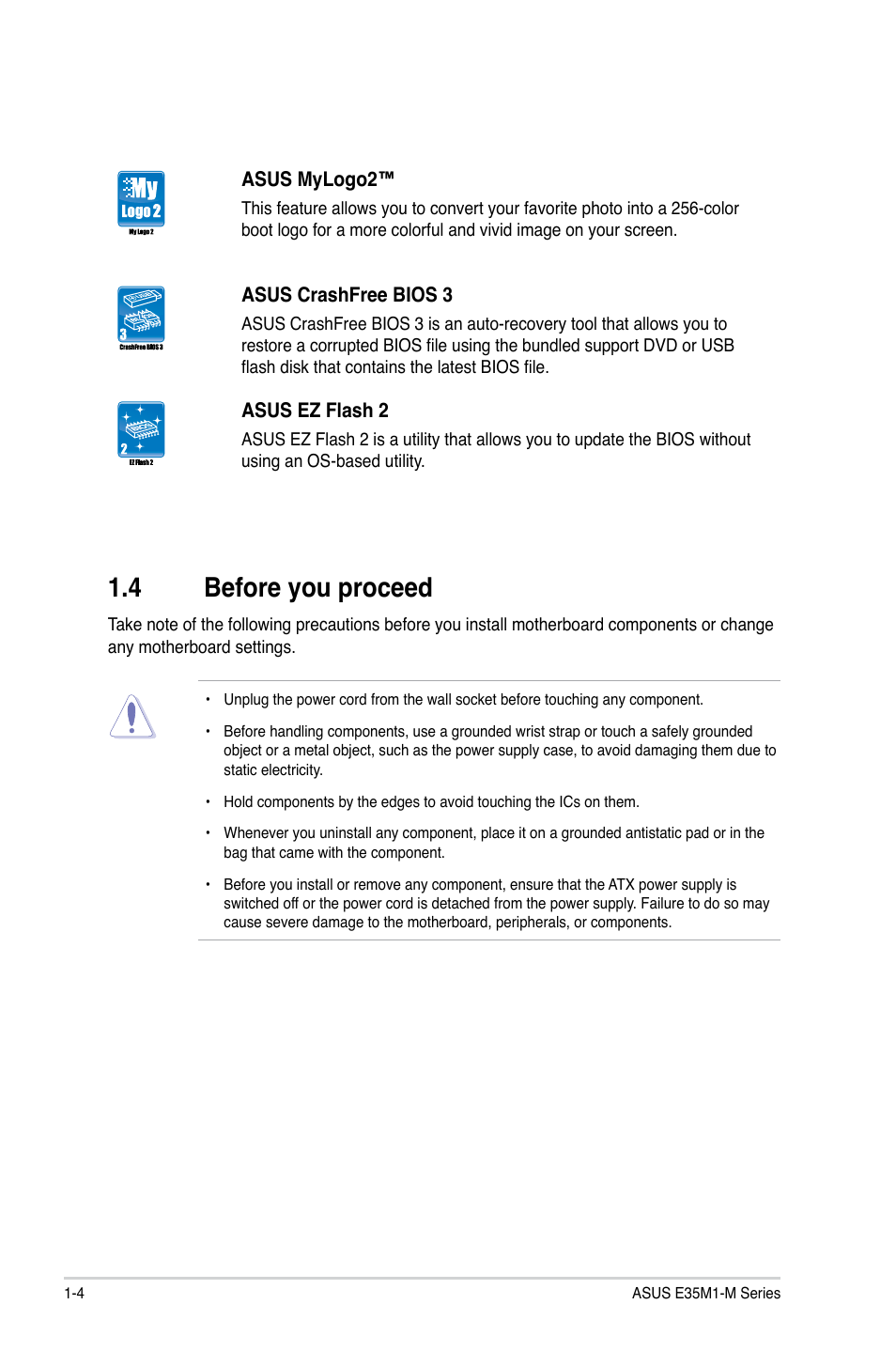 4 before you proceed, Before you proceed -4 | Asus E35M1-M PRO User Manual | Page 14 / 64