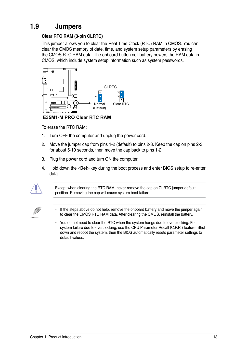 9 jumpers, Jumpers -13 | Asus E35M1-M PRO User Manual | Page 23 / 64