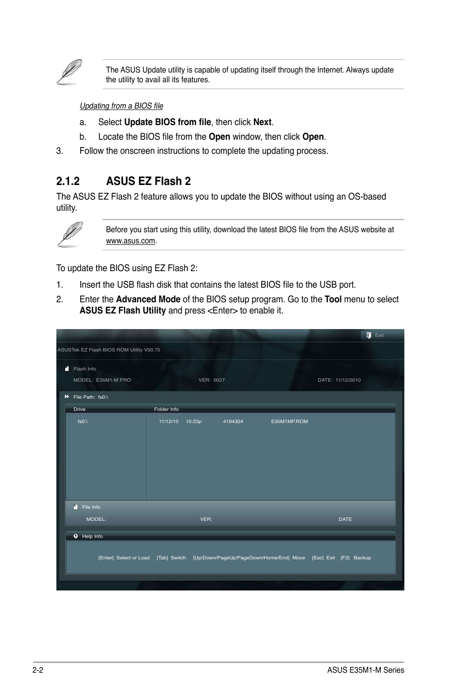 2 asus ez flash 2, Asus ez flash 2 -2 | Asus E35M1-M PRO User Manual | Page 36 / 64