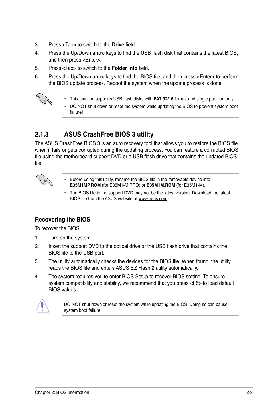 3 asus crashfree bios 3 utility, Asus crashfree bios 3 utility -3 | Asus E35M1-M PRO User Manual | Page 37 / 64