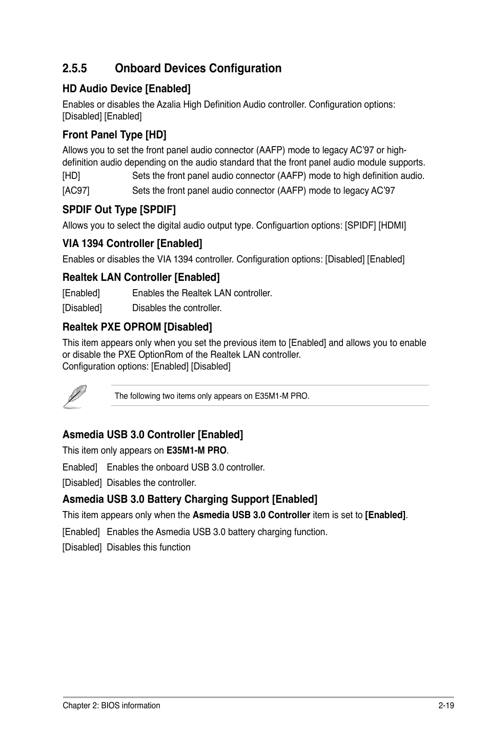 5 onboard devices configuration, Onboard devices configuration -19 | Asus E35M1-M PRO User Manual | Page 53 / 64