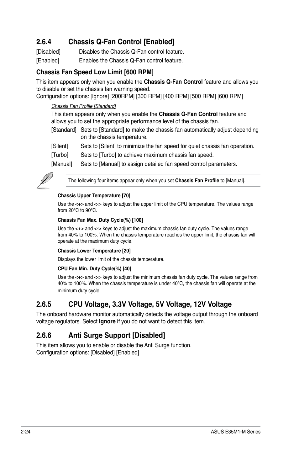 4 chassis q-fan control [enabled, 6 anti surge support [disabled, Chassis q-fan control -24 | Anti surge support -24 | Asus E35M1-M PRO User Manual | Page 58 / 64