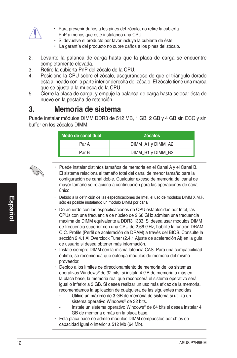 Español | Asus P7H55-M/BR User Manual | Page 12 / 42