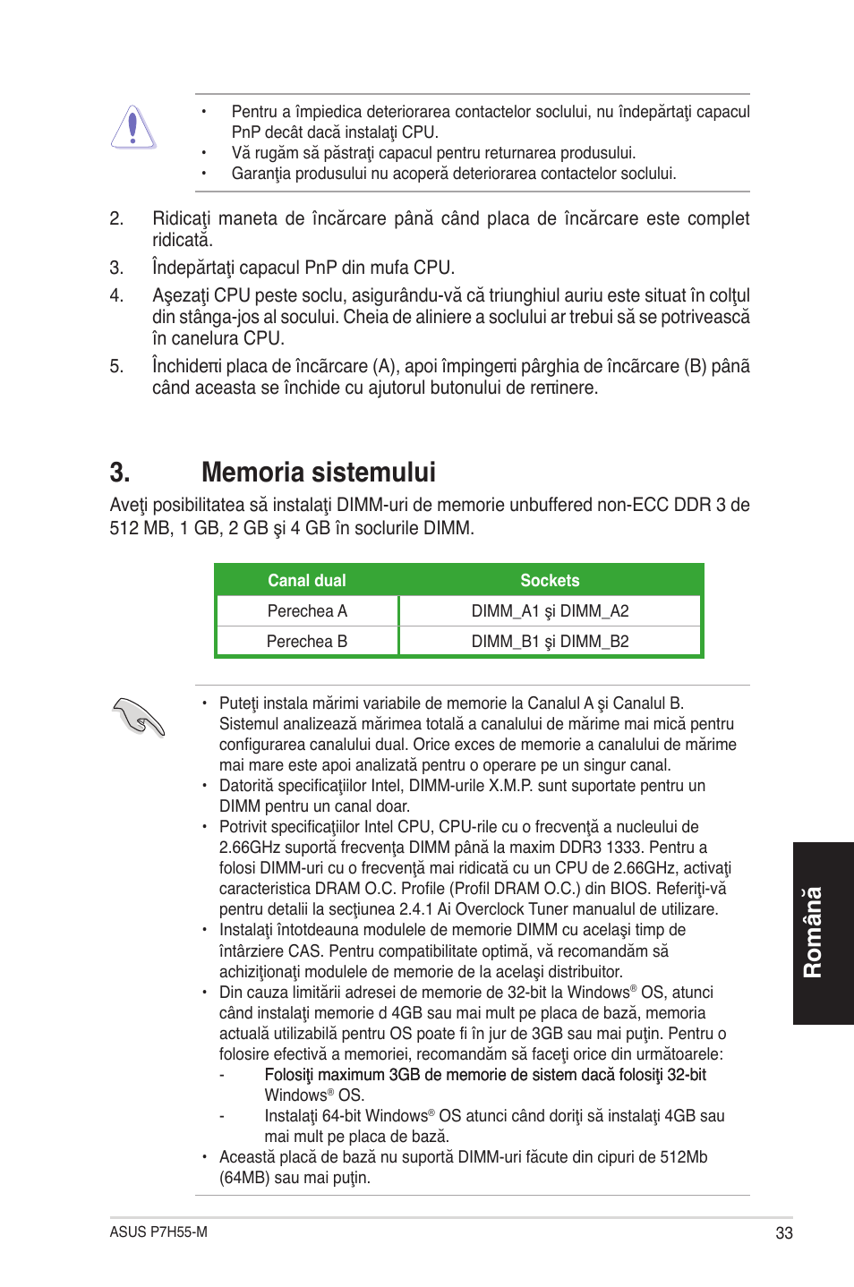 Română | Asus P7H55-M/BR User Manual | Page 33 / 42