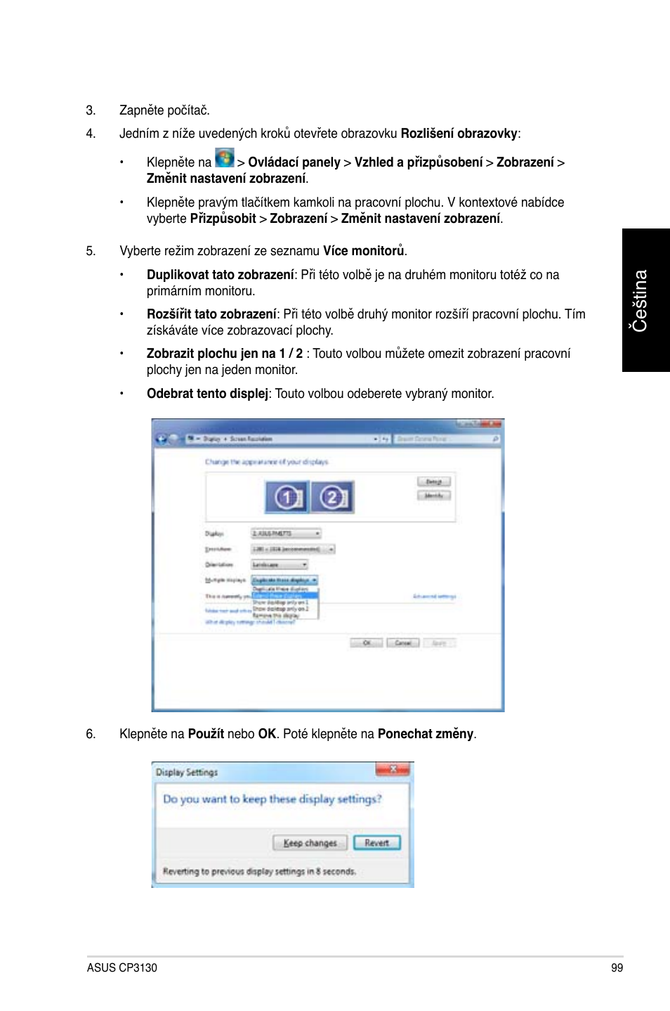 Čeština | Asus CP3130 User Manual | Page 101 / 478