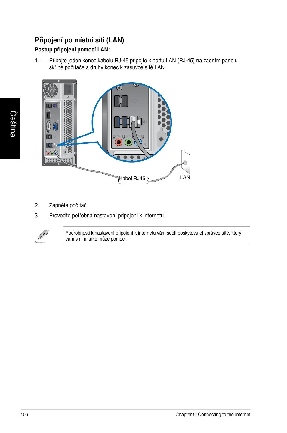 Čeština, Připojení po místní síti (lan) | Asus CP3130 User Manual | Page 108 / 478