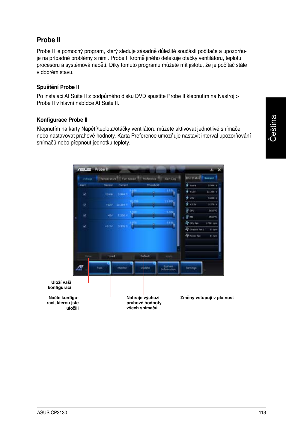 Čeština, Probe ii | Asus CP3130 User Manual | Page 115 / 478