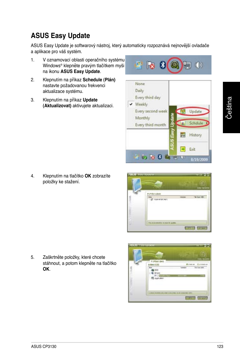 Asus easy update, Čeština | Asus CP3130 User Manual | Page 125 / 478