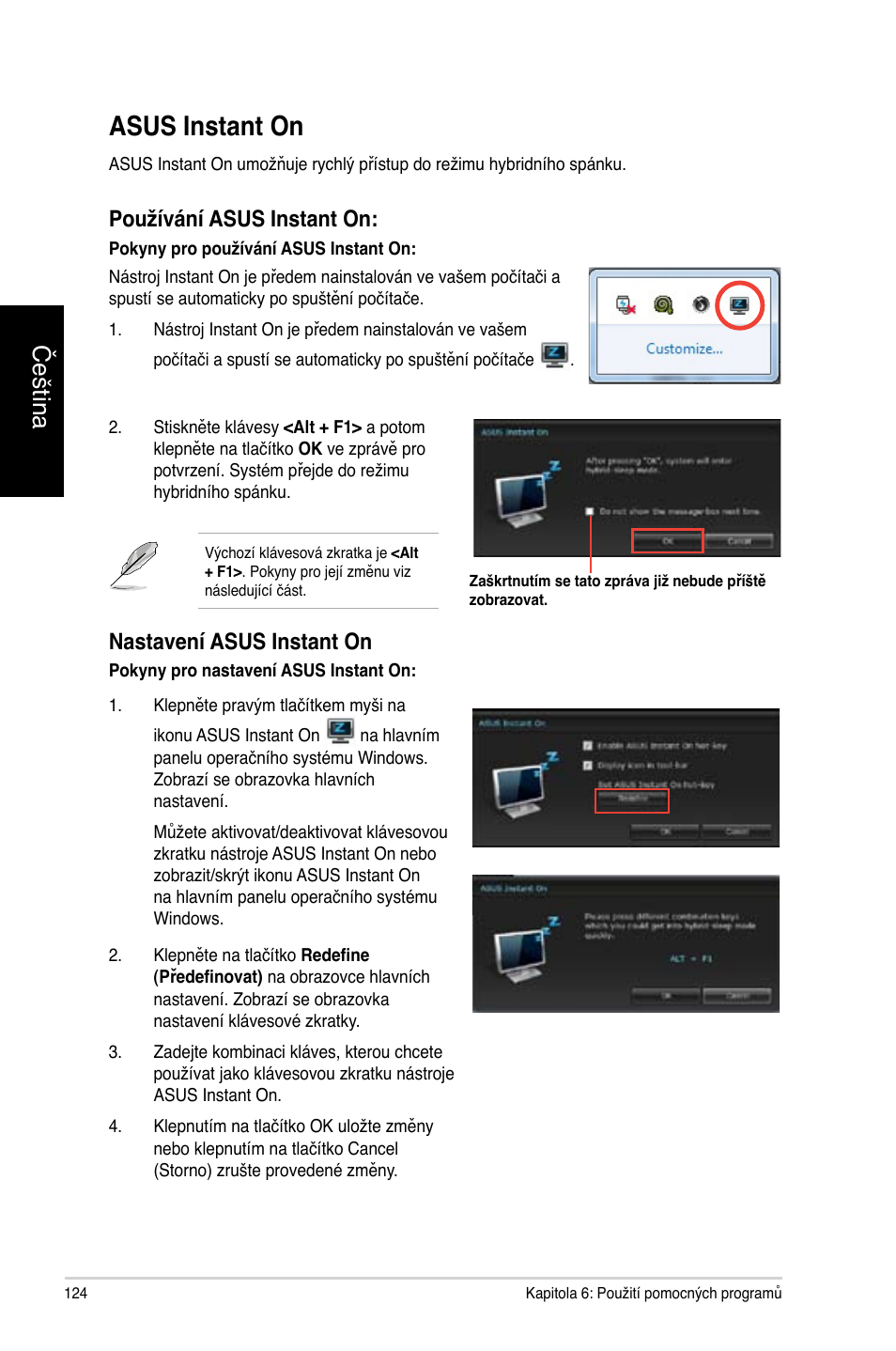 Asus instant on, Asus instant on 4, Čeština | Používání asus instant on, Nastavení asus instant on | Asus CP3130 User Manual | Page 126 / 478