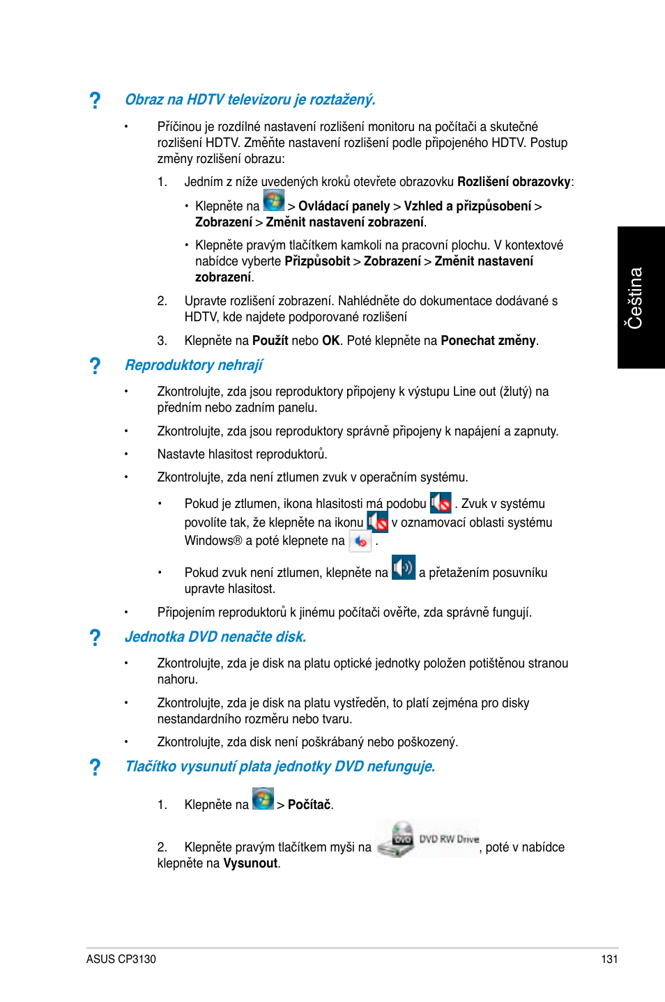 Čeština | Asus CP3130 User Manual | Page 133 / 478