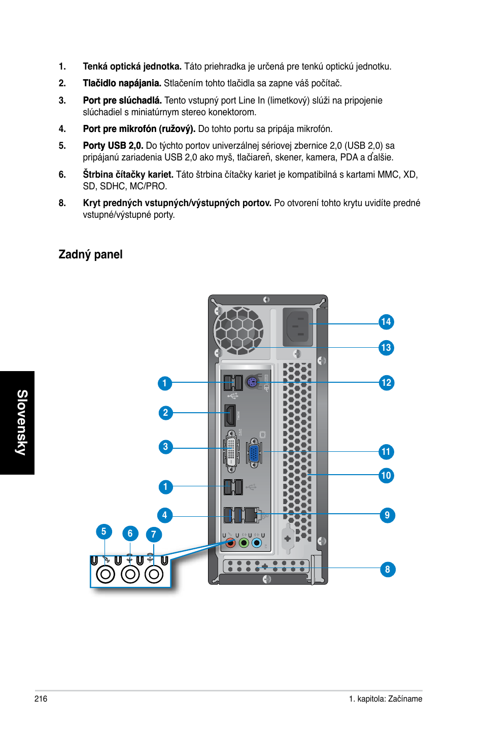 Slovensky, Zadný panel | Asus CP3130 User Manual | Page 218 / 478