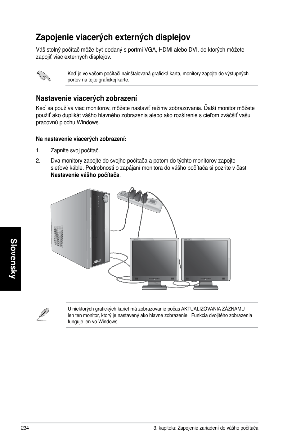 Zapojenie viacerých externých displejov, Slovensky, Nastavenie viacerých zobrazení | Asus CP3130 User Manual | Page 236 / 478