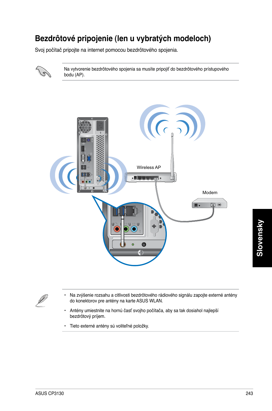 Bezdrôtové pripojenie (len u vybratých modeloch), Slovensky | Asus CP3130 User Manual | Page 245 / 478