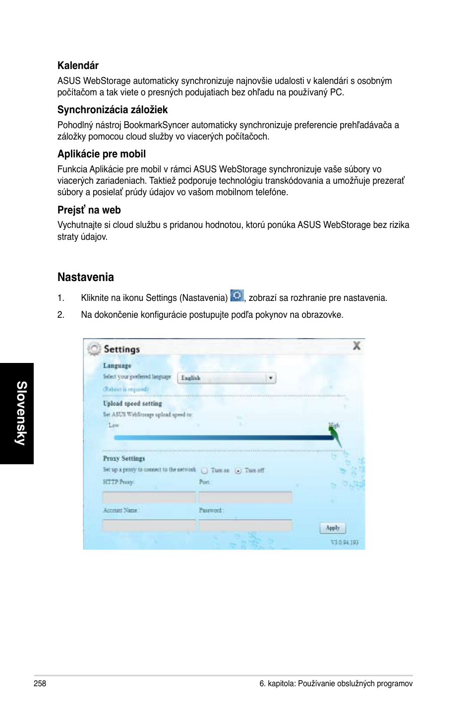 Slovensky, Nastavenia | Asus CP3130 User Manual | Page 260 / 478