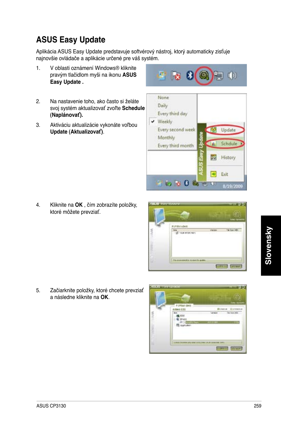 Asus easy update, Slovensky | Asus CP3130 User Manual | Page 261 / 478