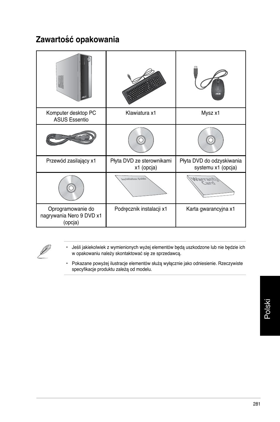 Zawartość opakowania, Polski | Asus CP3130 User Manual | Page 283 / 478