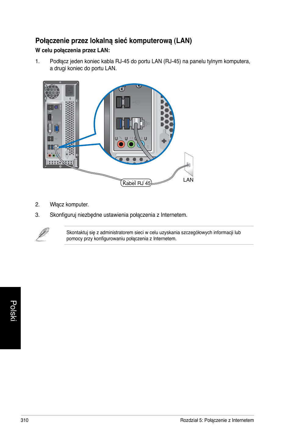 Polski, Połączenie przez lokalną sieć komputerową (lan) | Asus CP3130 User Manual | Page 312 / 478