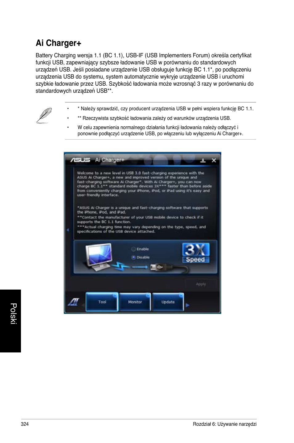 Ai charger, Polski | Asus CP3130 User Manual | Page 326 / 478