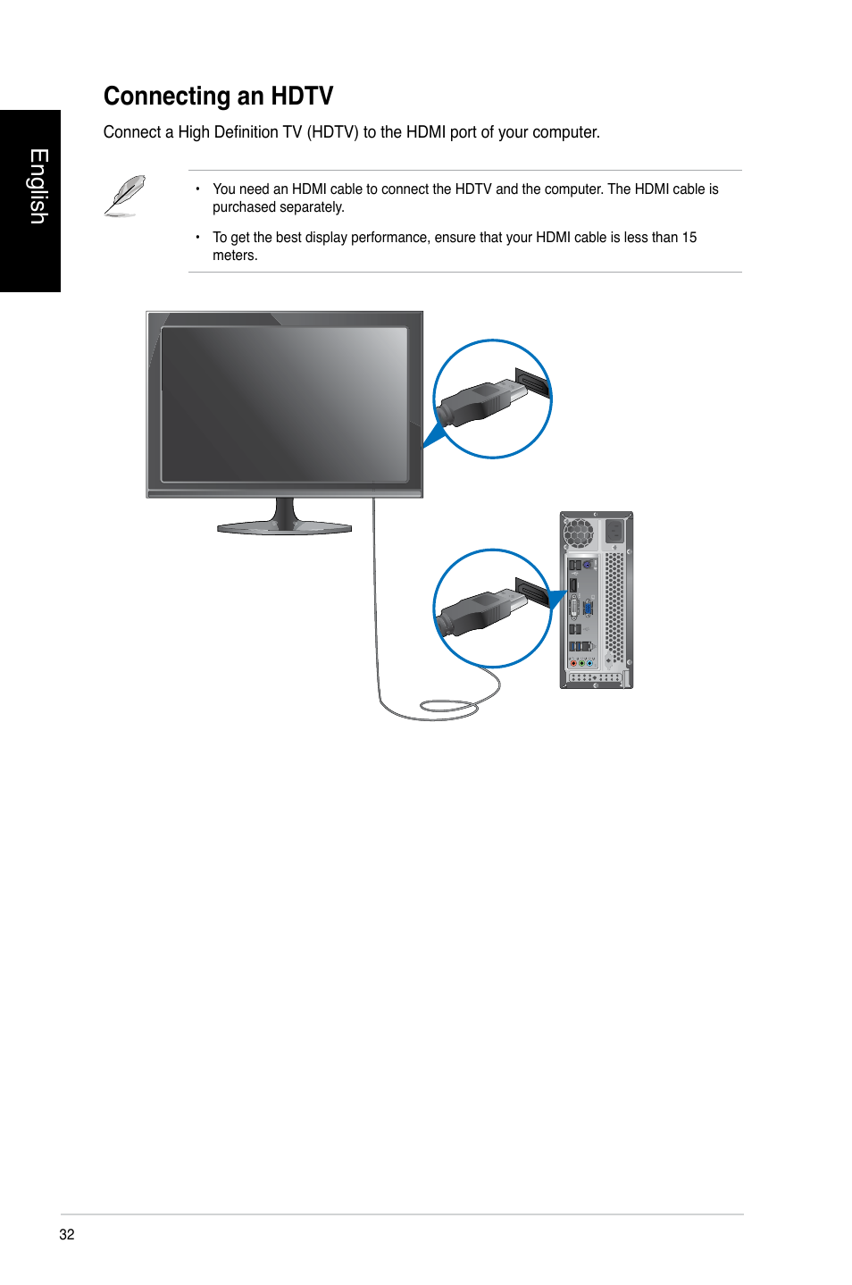 Connecting an hdtv, English | Asus CP3130 User Manual | Page 34 / 478