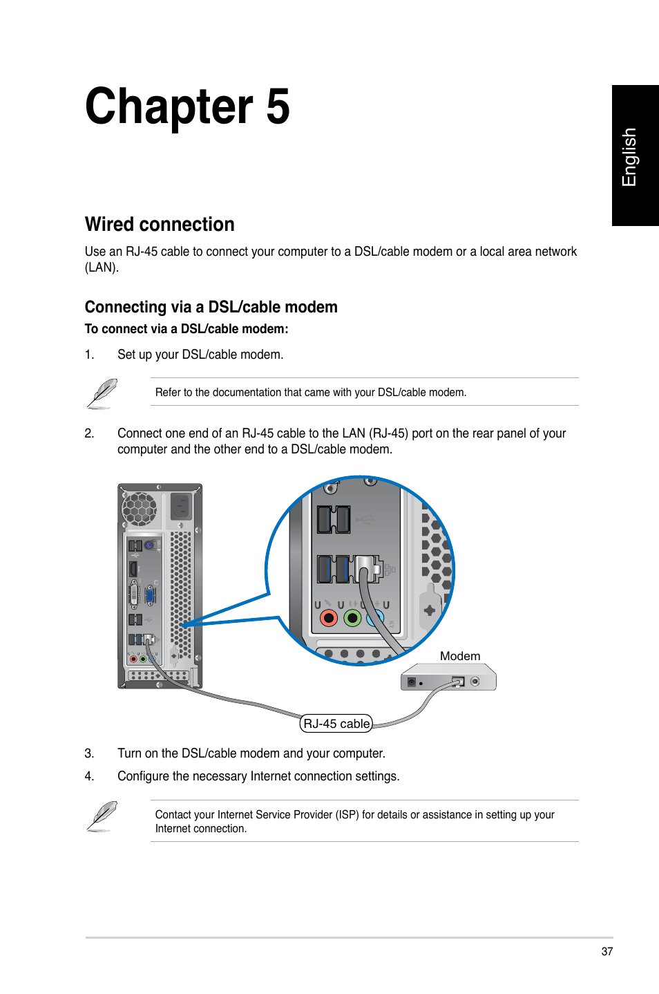 Chapter 5, Connecting to the internet, Wired connection | Asus CP3130 User Manual | Page 39 / 478