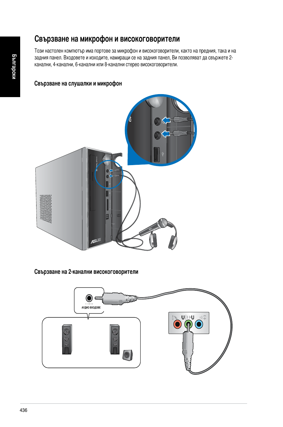 Свързване на микрофон и високоговорители | Asus CP3130 User Manual | Page 438 / 478