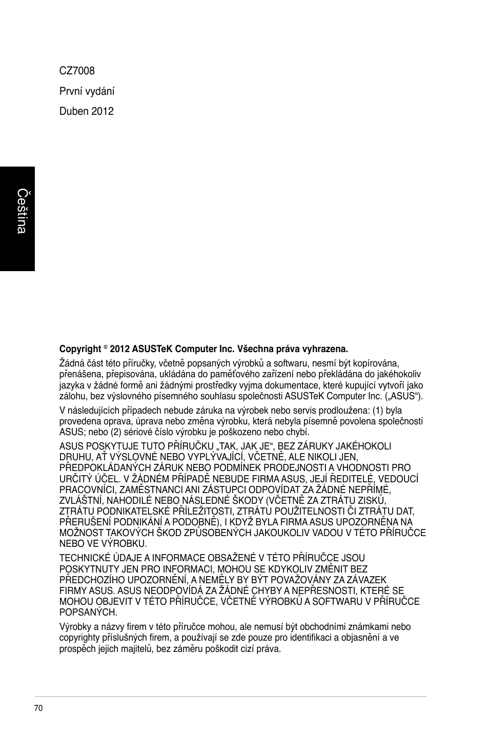 Čeština | Asus CP3130 User Manual | Page 72 / 478