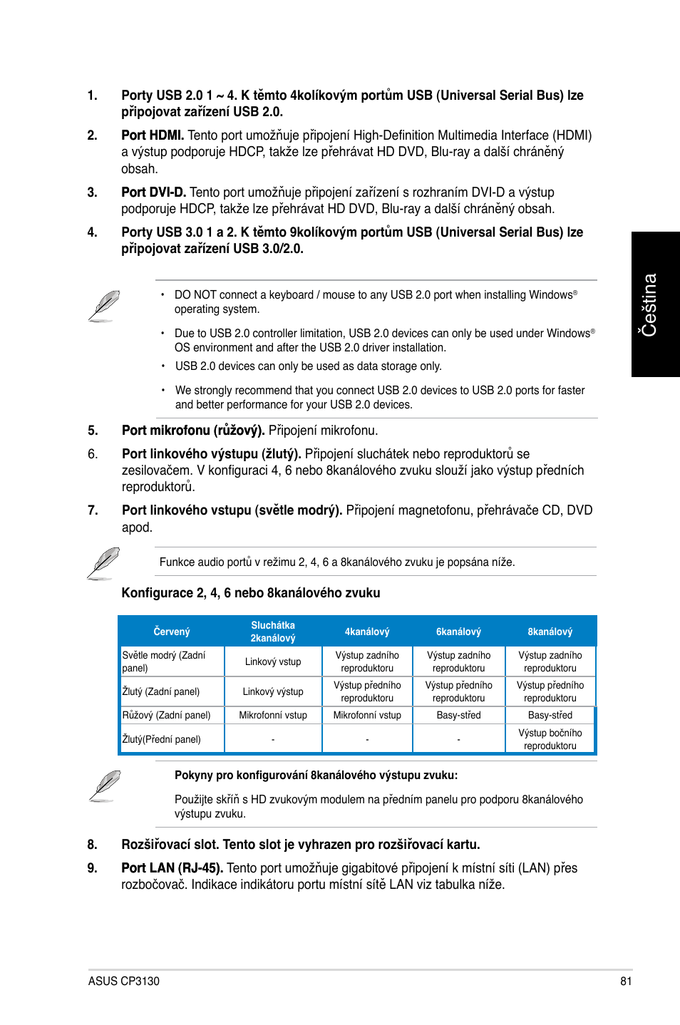 Čeština | Asus CP3130 User Manual | Page 83 / 478