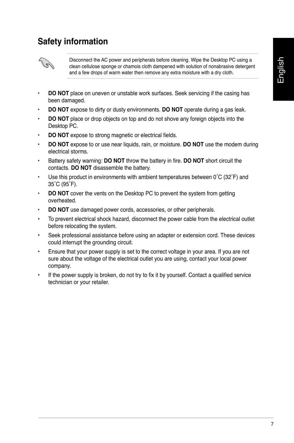 Safety information, English | Asus CP3130 User Manual | Page 9 / 478