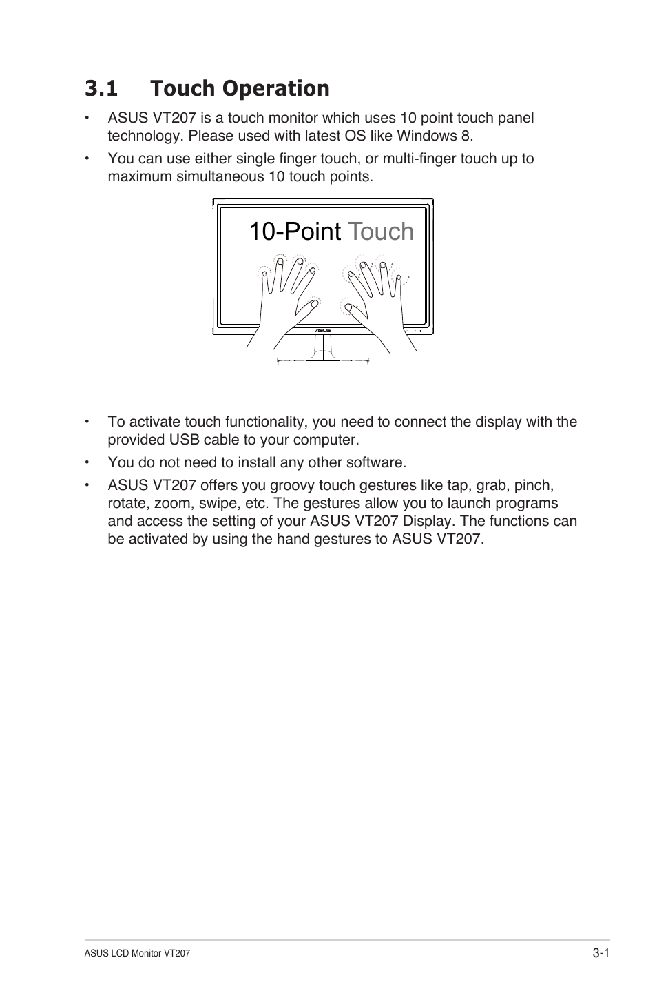 Touch operation -1, Point touch, 1 touch operation | Asus VT207N User Manual | Page 15 / 27