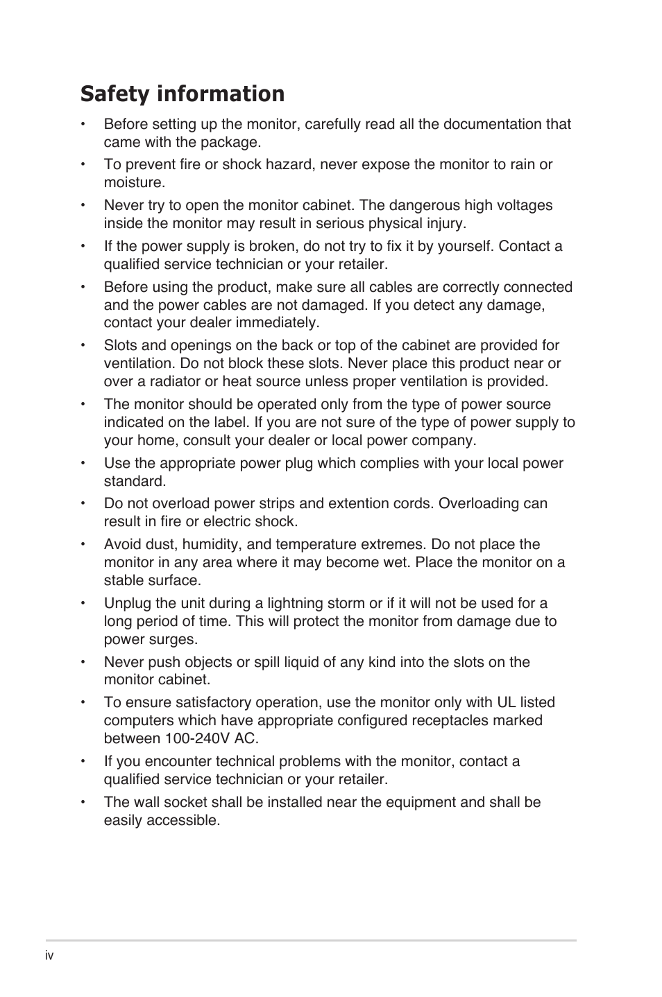 Safety information | Asus VT207N User Manual | Page 4 / 27