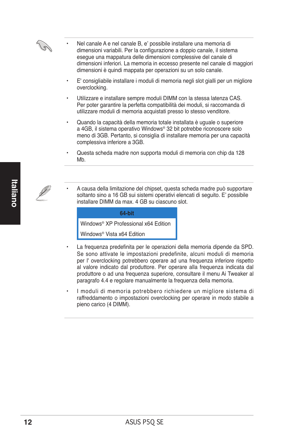 Italiano | Asus P5Q SE/R User Manual | Page 12 / 50