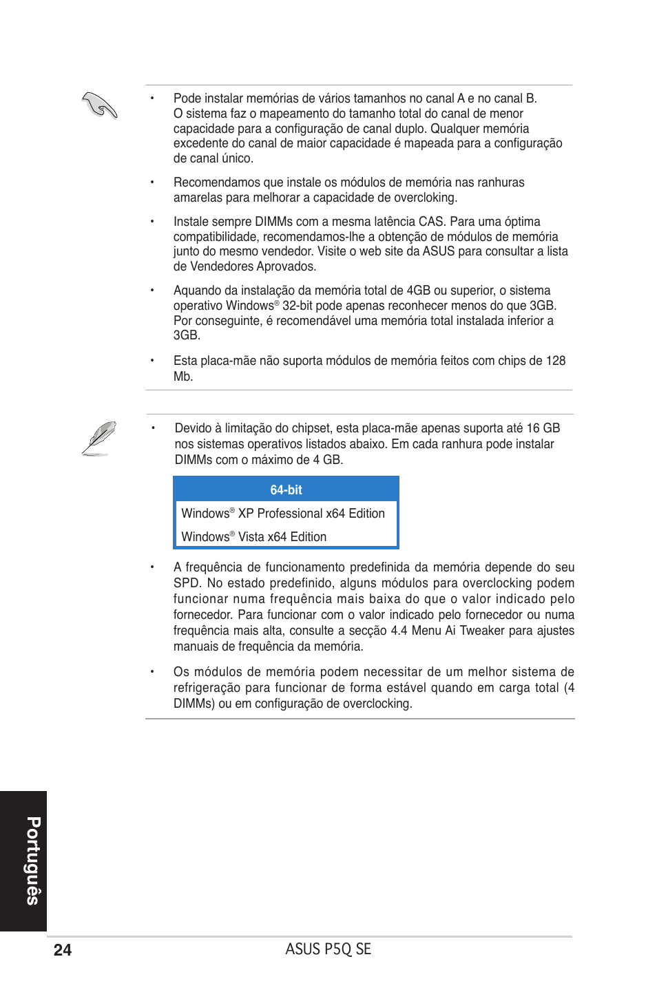 Português | Asus P5Q SE/R User Manual | Page 24 / 50