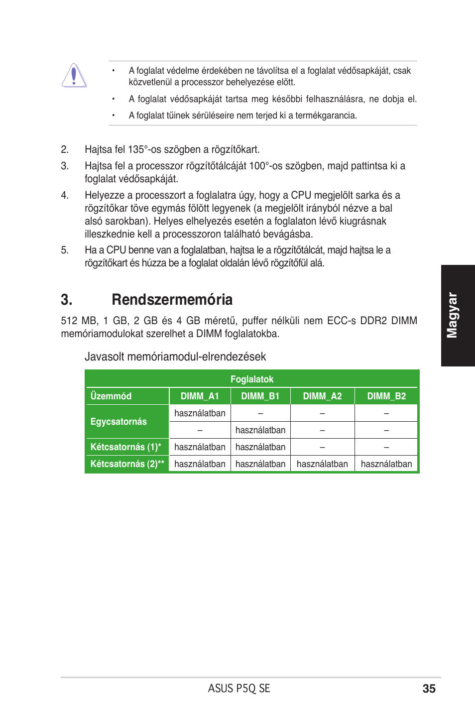Rendszermemória, Magyar | Asus P5Q SE/R User Manual | Page 35 / 50