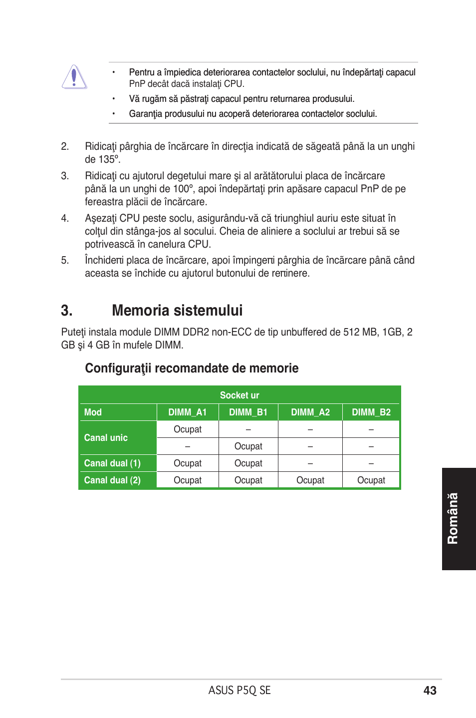 Română | Asus P5Q SE/R User Manual | Page 43 / 50