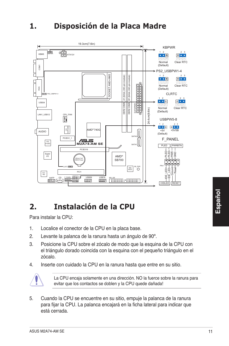 Español, Asus m2a74-am se, F_panel | Asus M2A74-AM SE User Manual | Page 11 / 38