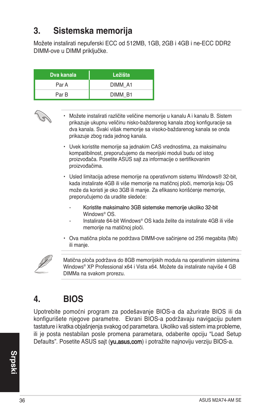 Bios, Srpski | Asus M2A74-AM SE User Manual | Page 36 / 38