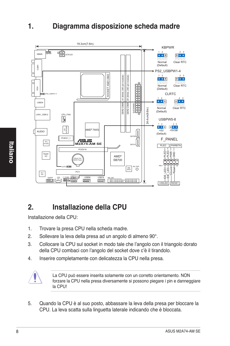 Italiano, Asus m2a74-am se, F_panel | Asus M2A74-AM SE User Manual | Page 8 / 38