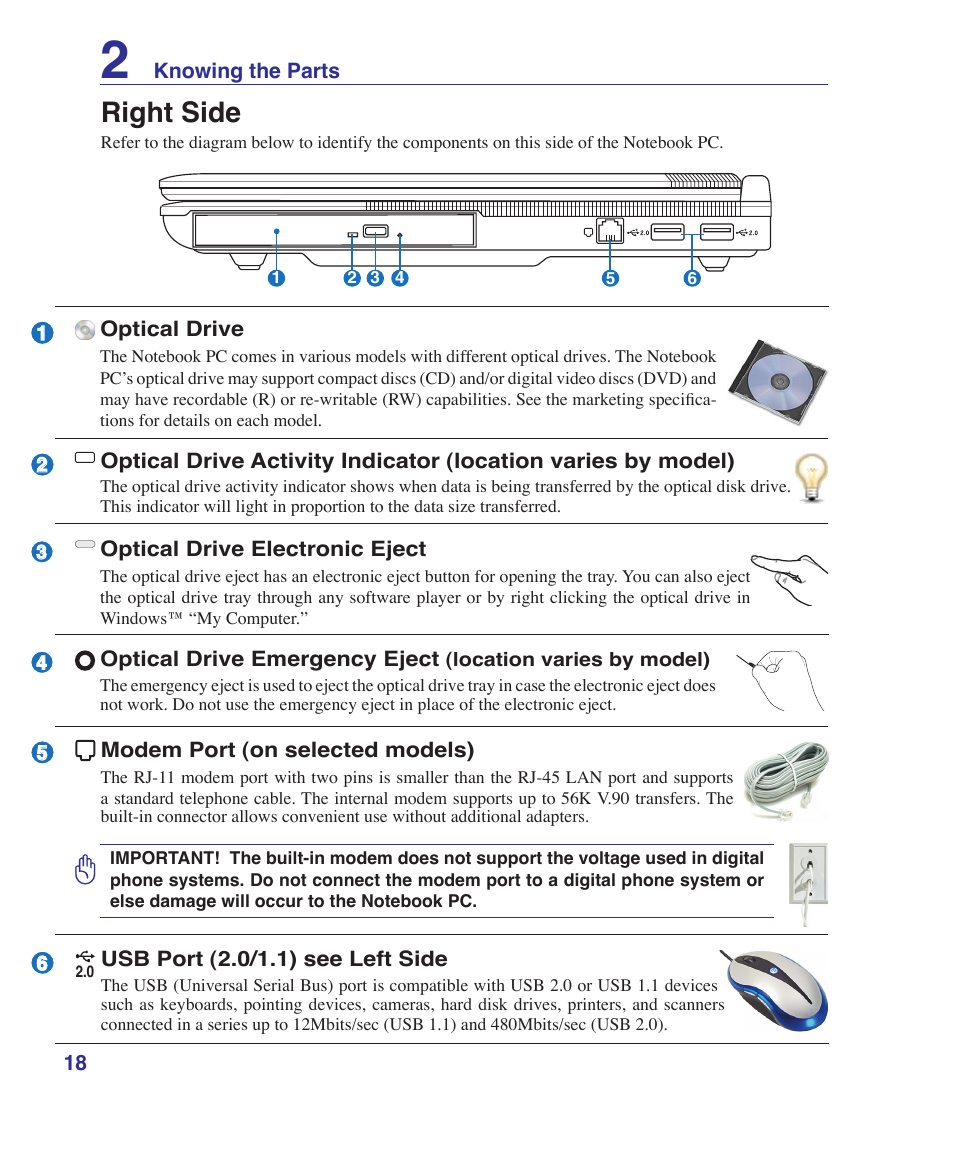 Right side | Asus Z84J User Manual | Page 18 / 71