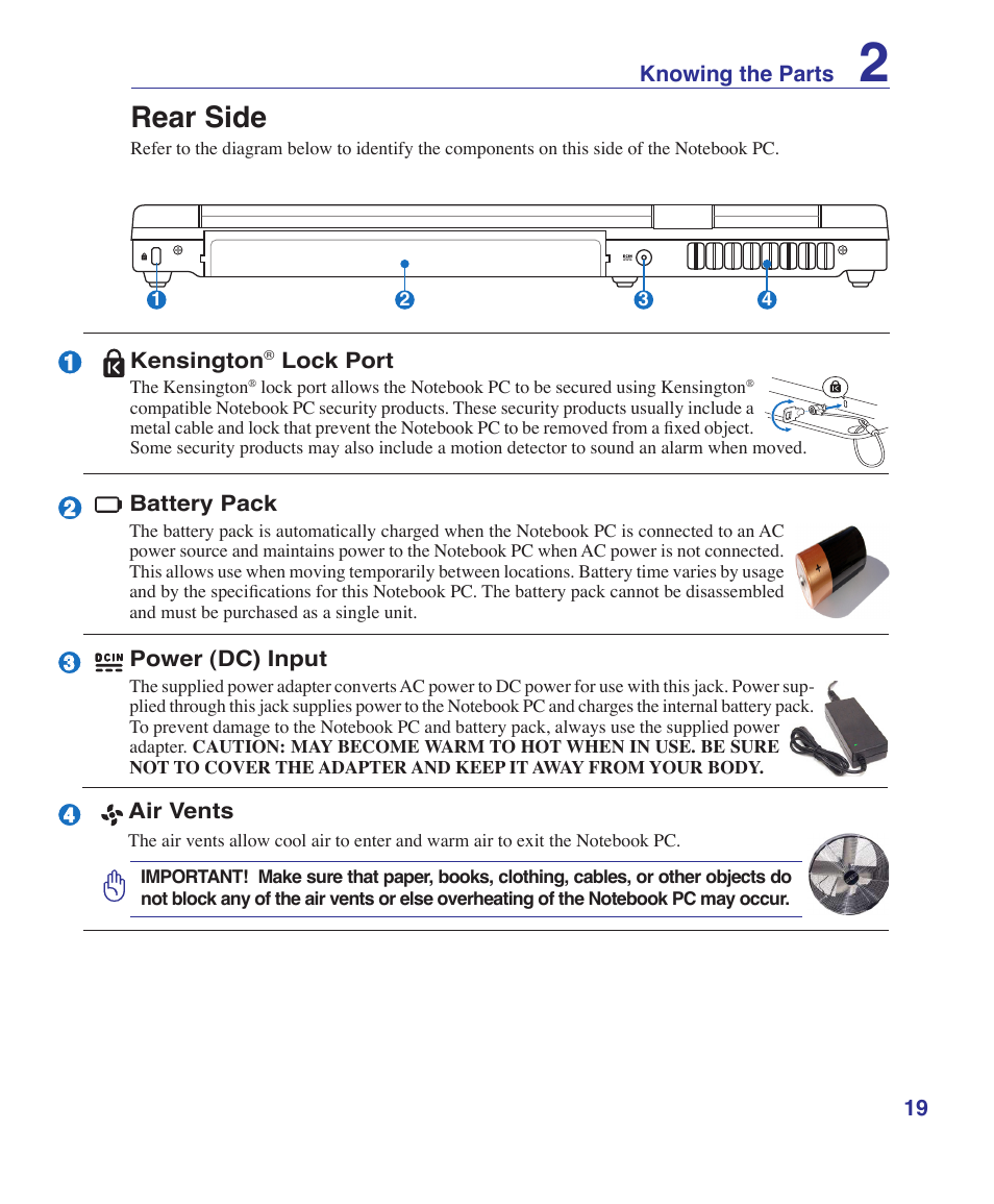 Rear side | Asus Z84J User Manual | Page 19 / 71