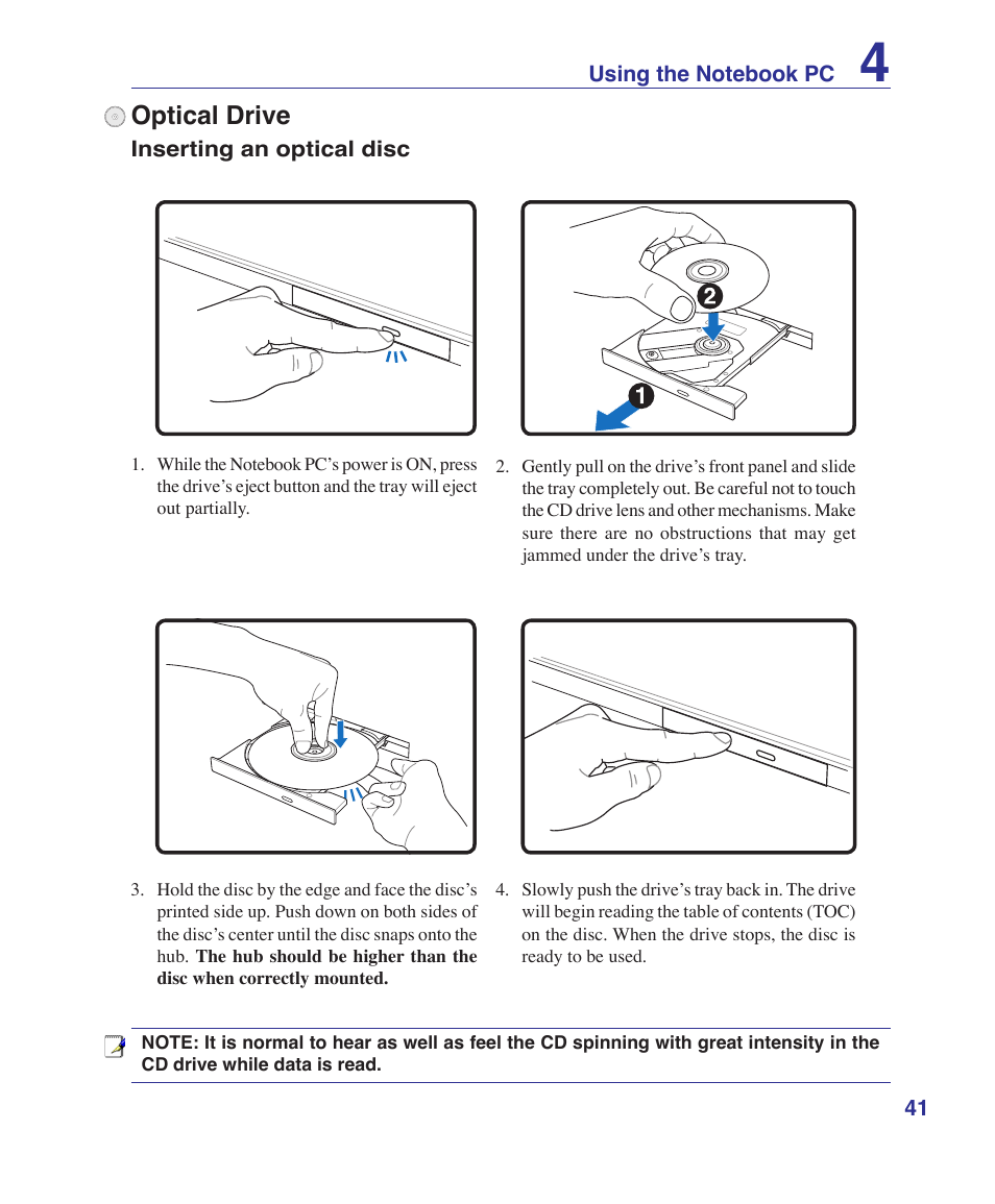 Optical drive | Asus Z84J User Manual | Page 41 / 71